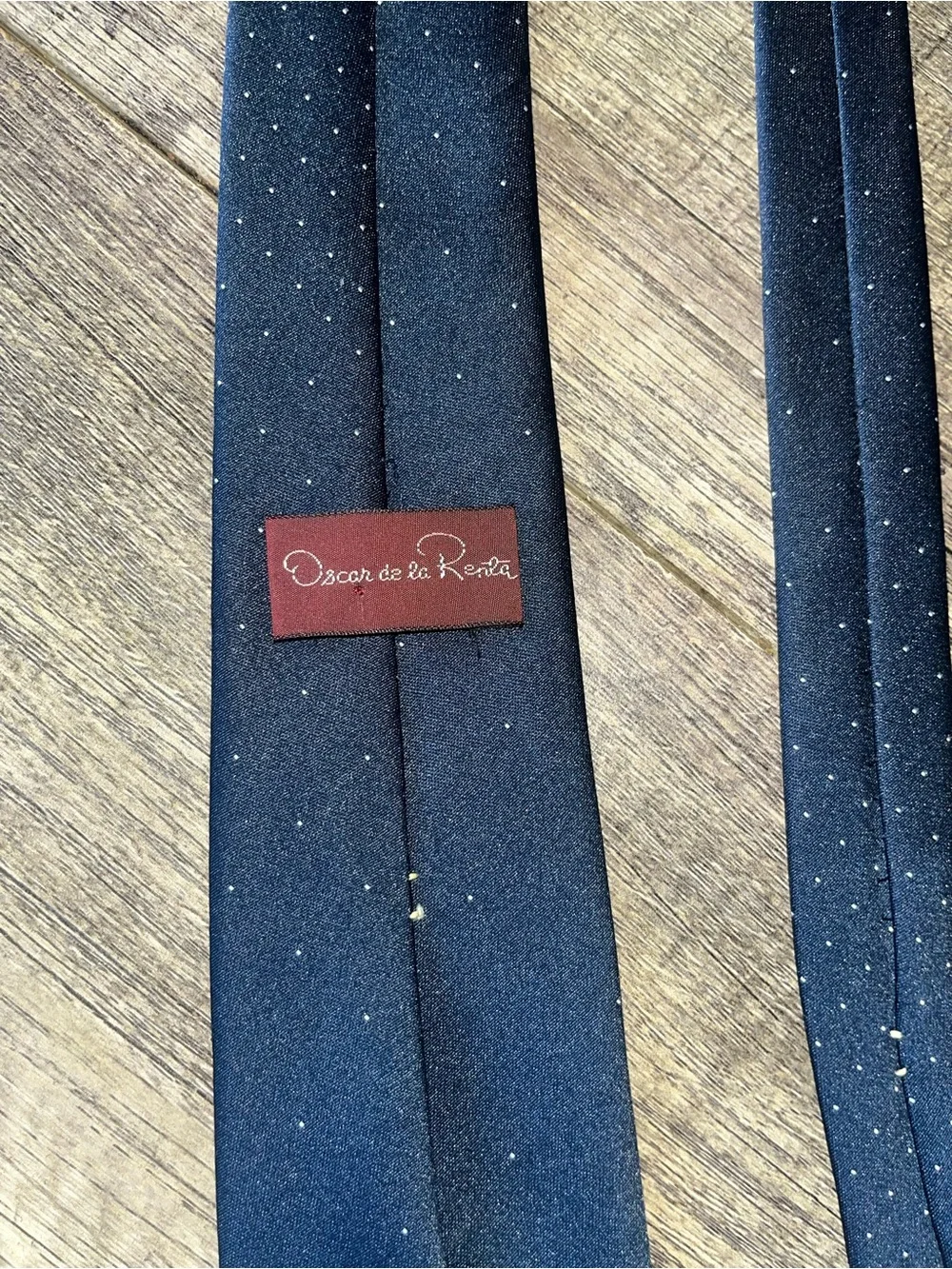 Oscar de la Renta Navy Tie with White Microdots
